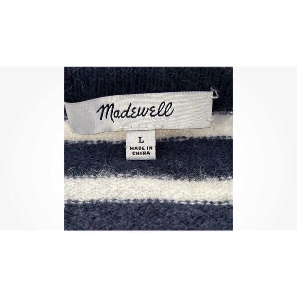 Madewell Striped Wool Alpaca Cardigan Navy Cream Open Front Cozy Sweater L - Picture 4 of 7